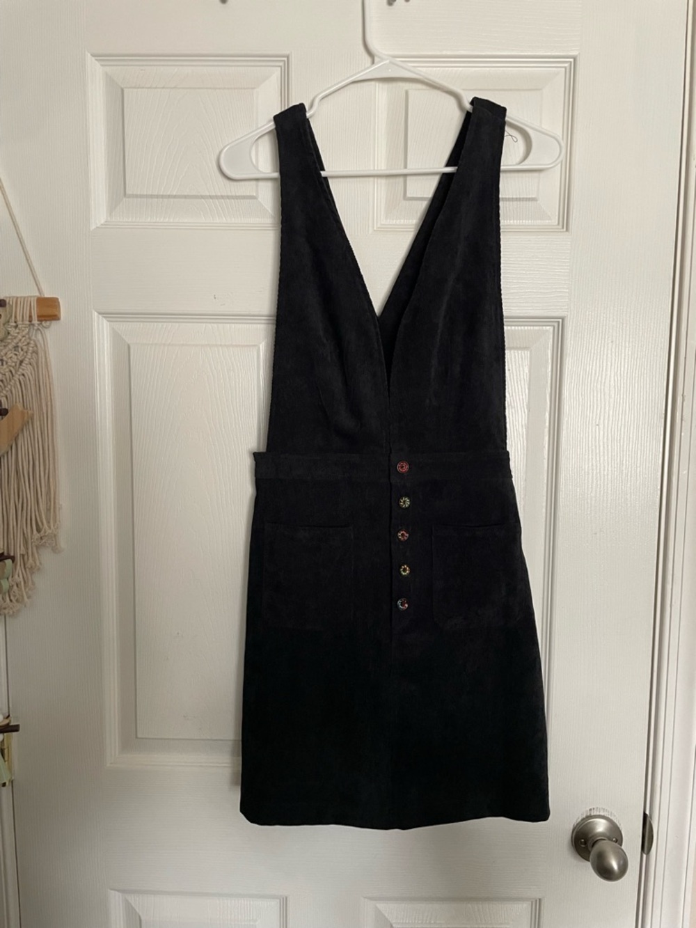 Love Riche Black Deep V Colorful Threaded Button Corduroy Overall Dress Size M